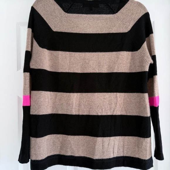 LISA TODD 100% Cashmere Striped Sweater V-Neck Beige Black Pink Soft Cozy PM - Picture 4 of 7